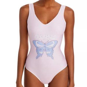 Ganni Butterfly Graphic Embellished One Piece Swimsuit NWT